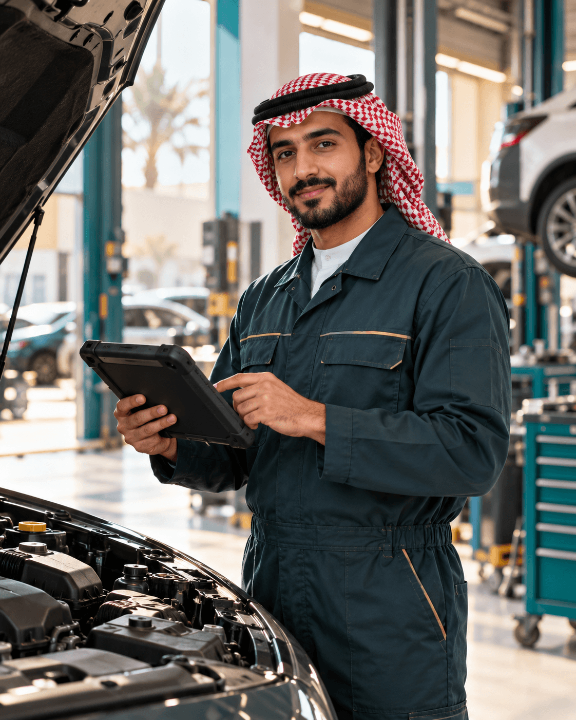 خبير سيارات أثناء العمل